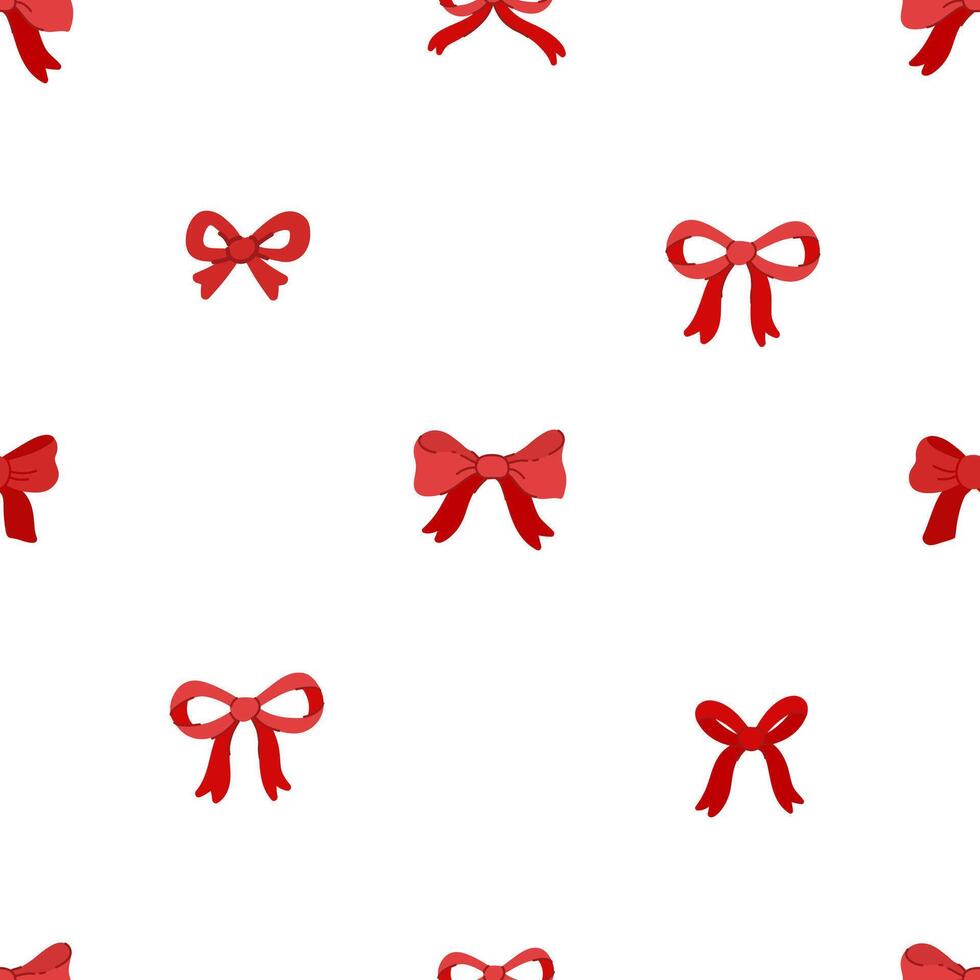 Seamless pattern of satin red bow knots. Holiday background with coquette pretty charming bows. Design wrapping paper. Festive present decoration. Flat illustration vector