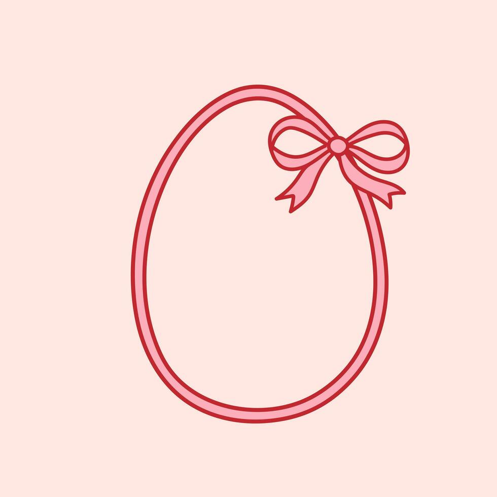 Egg shaped ribbon frame with coquette bow. Holiday trendy border Happy Easter vector