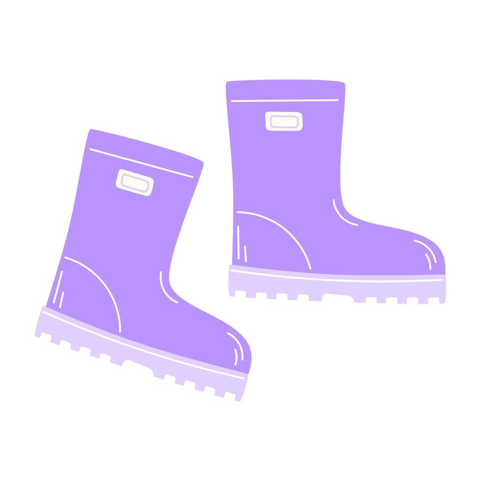 Purple Fashionable Flat Rubber Boots for Rainy Weather in Spring or Fall, Isolated on White Background vector