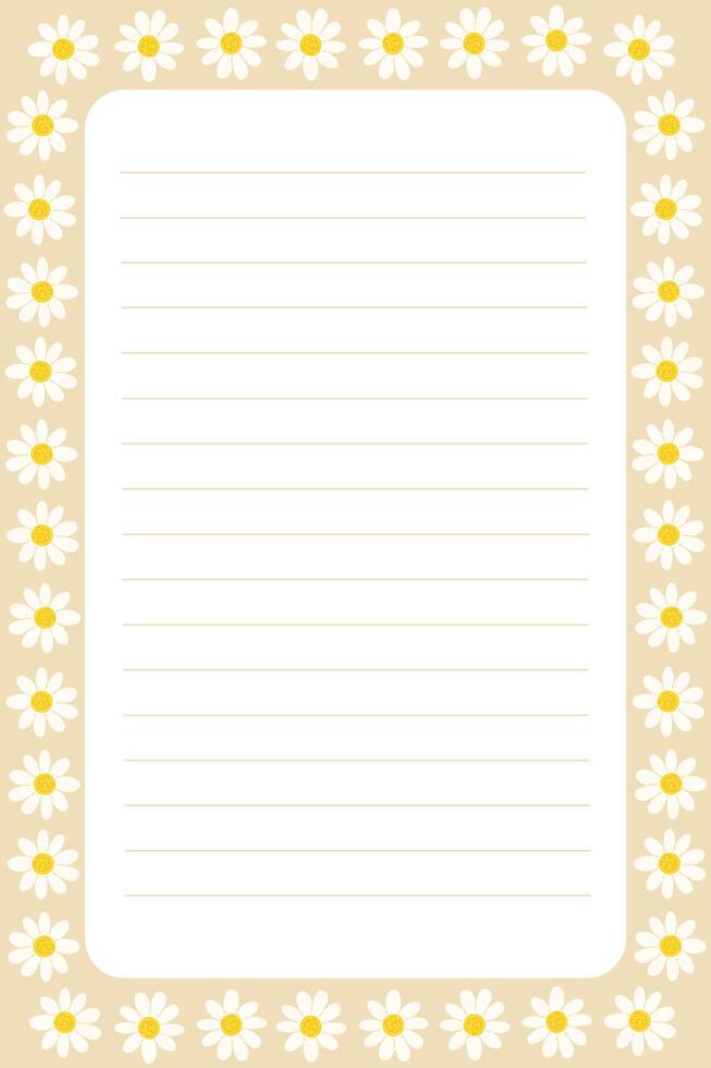 Paper Template for Letter or Notebook Page with Floral Borders of Spring White Daisies vector