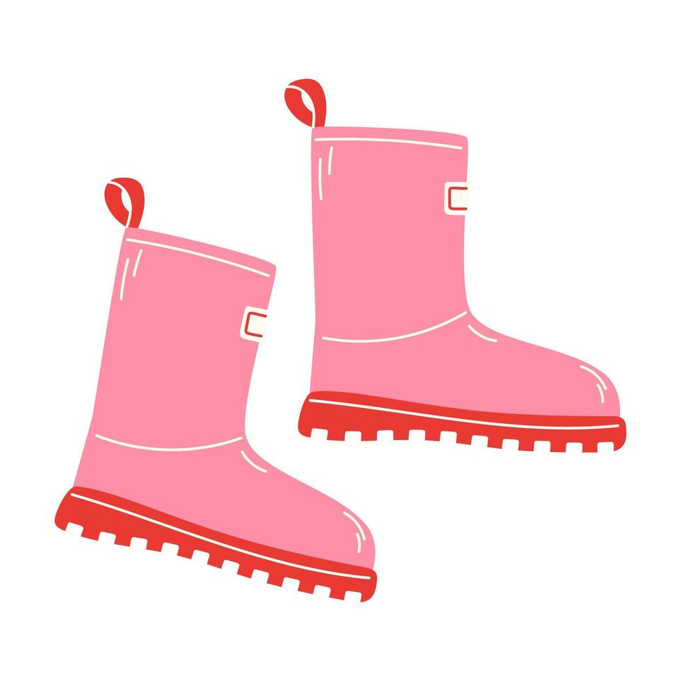 Pink Fashionable Rubber Boots with Red Sole for Rainy Weather in Spring or Fall, Flat Style Isolated on White Background vector
