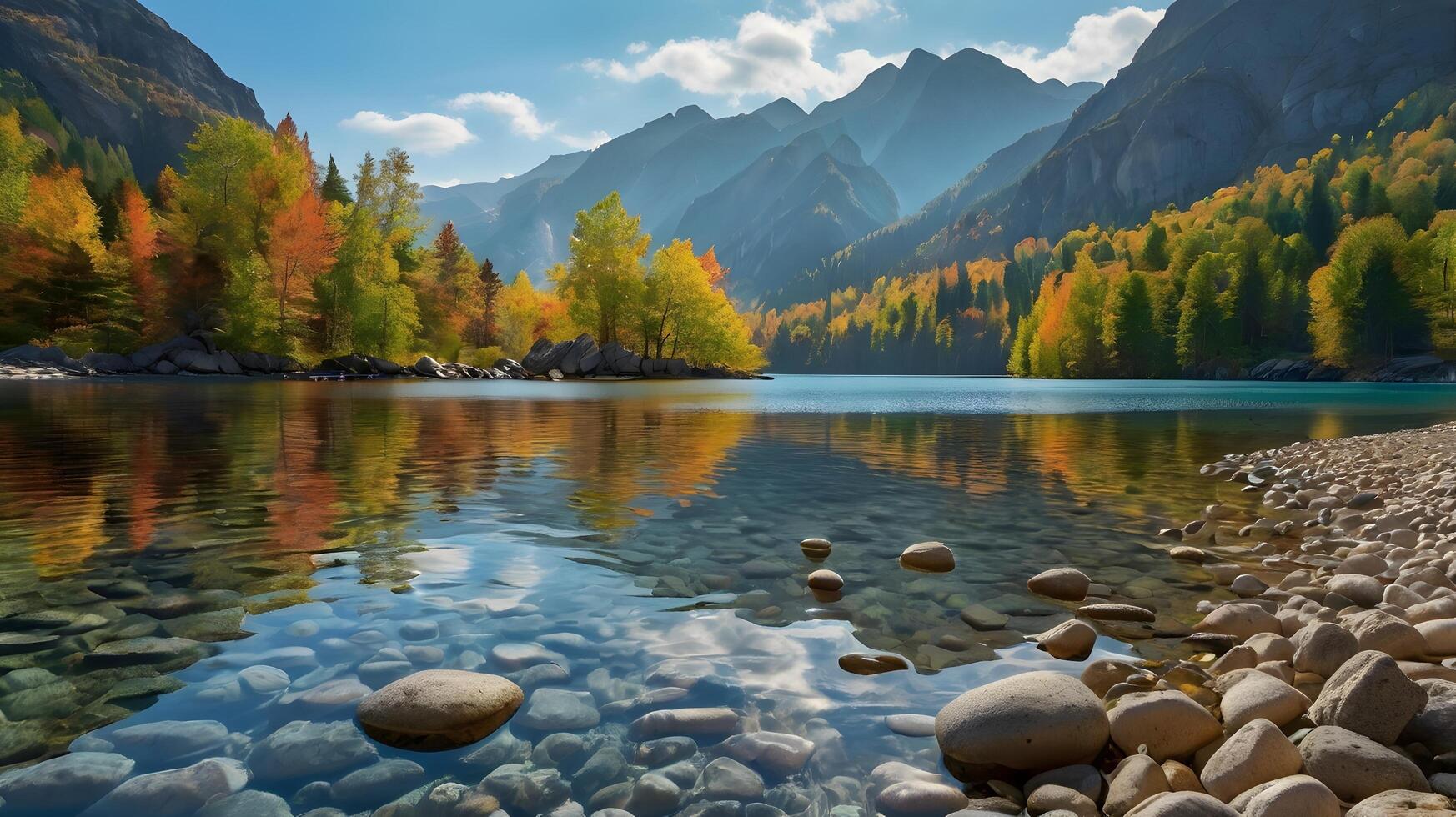 autumn landscape with rocks and trees in the water photo