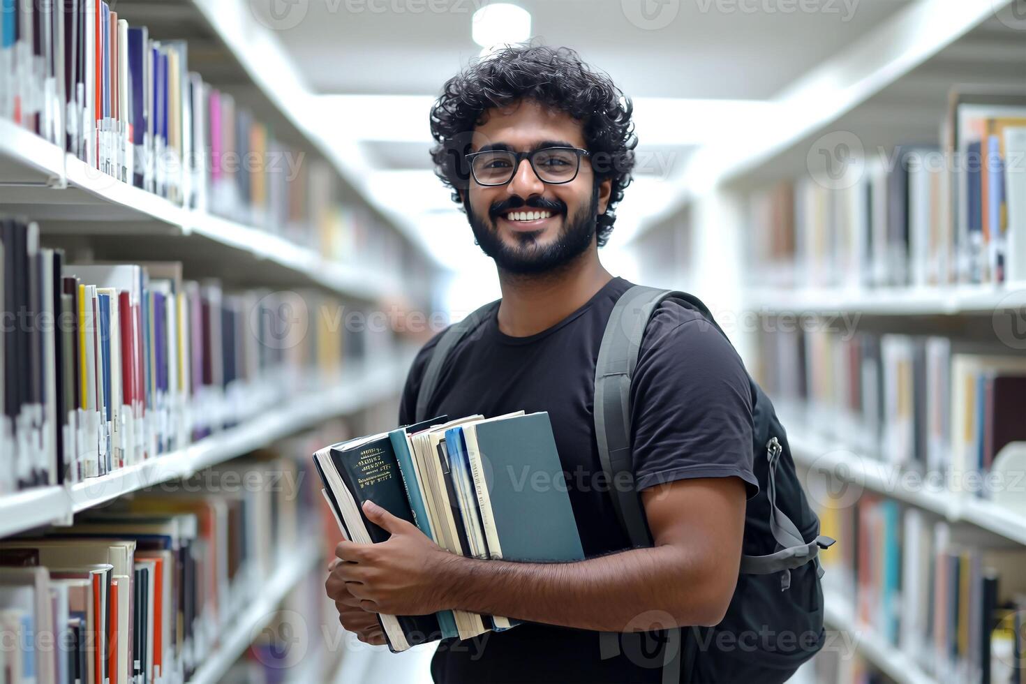 Happy Student Carrying Books in a Library photo