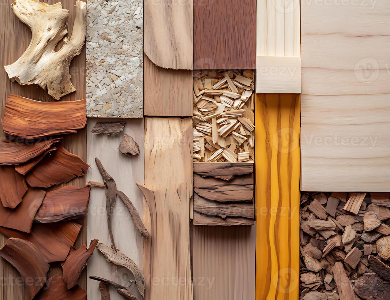 Diverse Wood Textures and Components in a Creative Arrangement photo