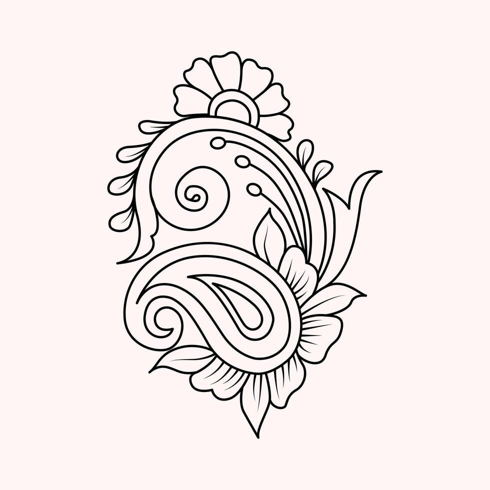 Elegant Hand-Drawn Paisley Design Featuring Floral and Leaf Motifs vector