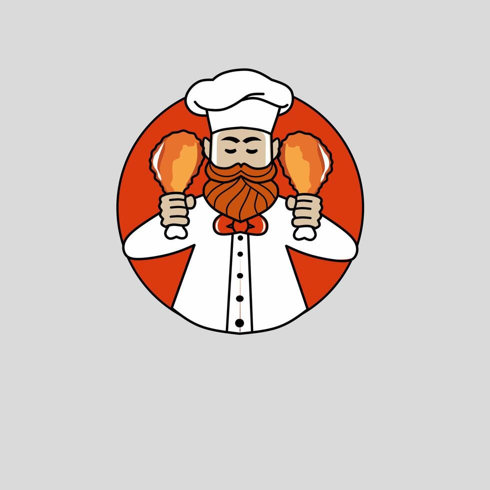 mascot logo illustration of a chef holding a fried chicken vector