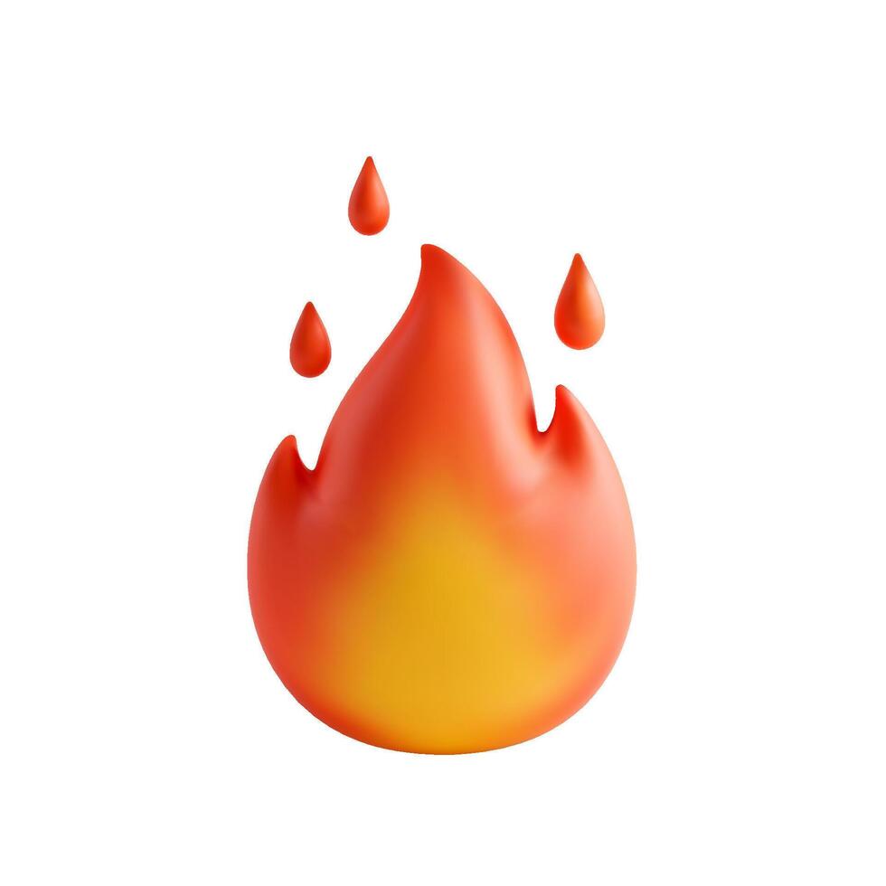 Fire emoji with gradient colors and floating fire drops on white background vector