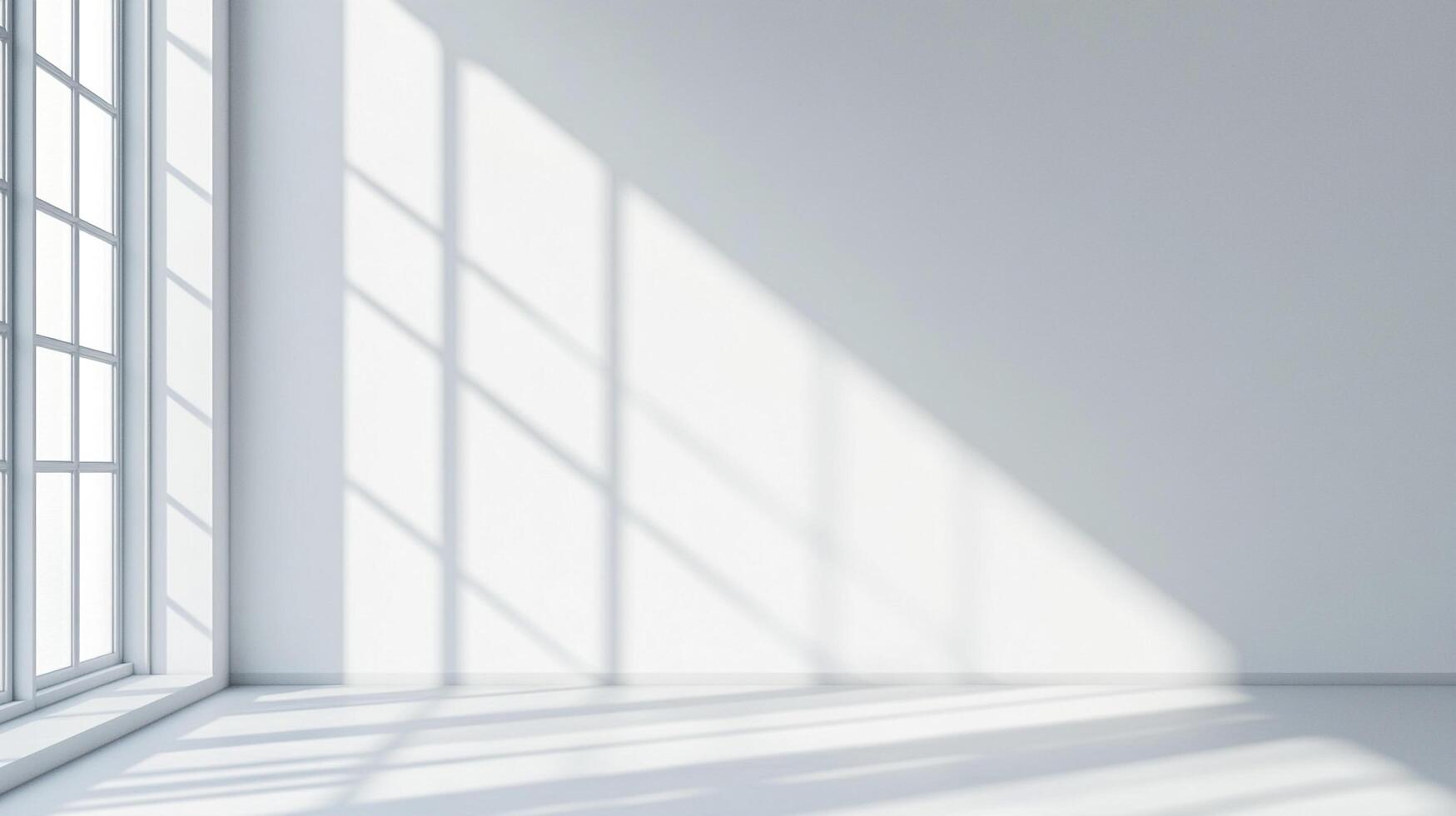 Sunlight streams into a bright white room, creating shadows and highlights. The stark simplicity offers a sense of calm and openness. photo
