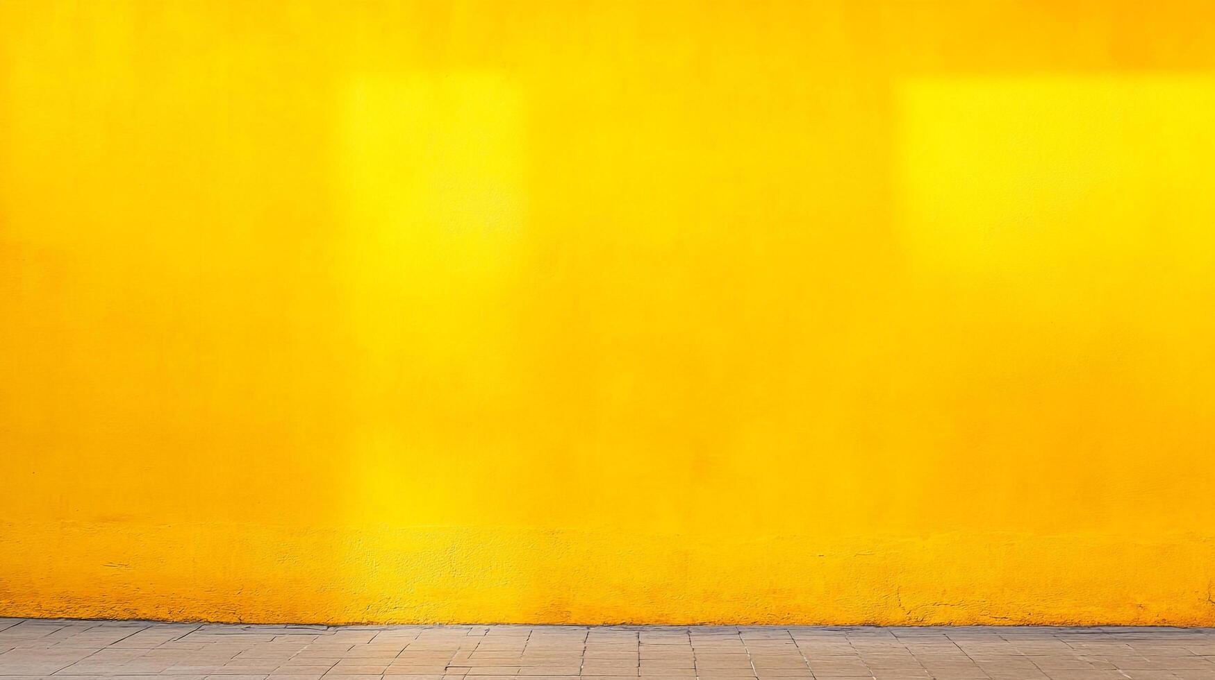 Golden wall casting a warm shadow, stands tall, against the brick sidewalk, its vibrant hue a beacon of sunny allure. photo