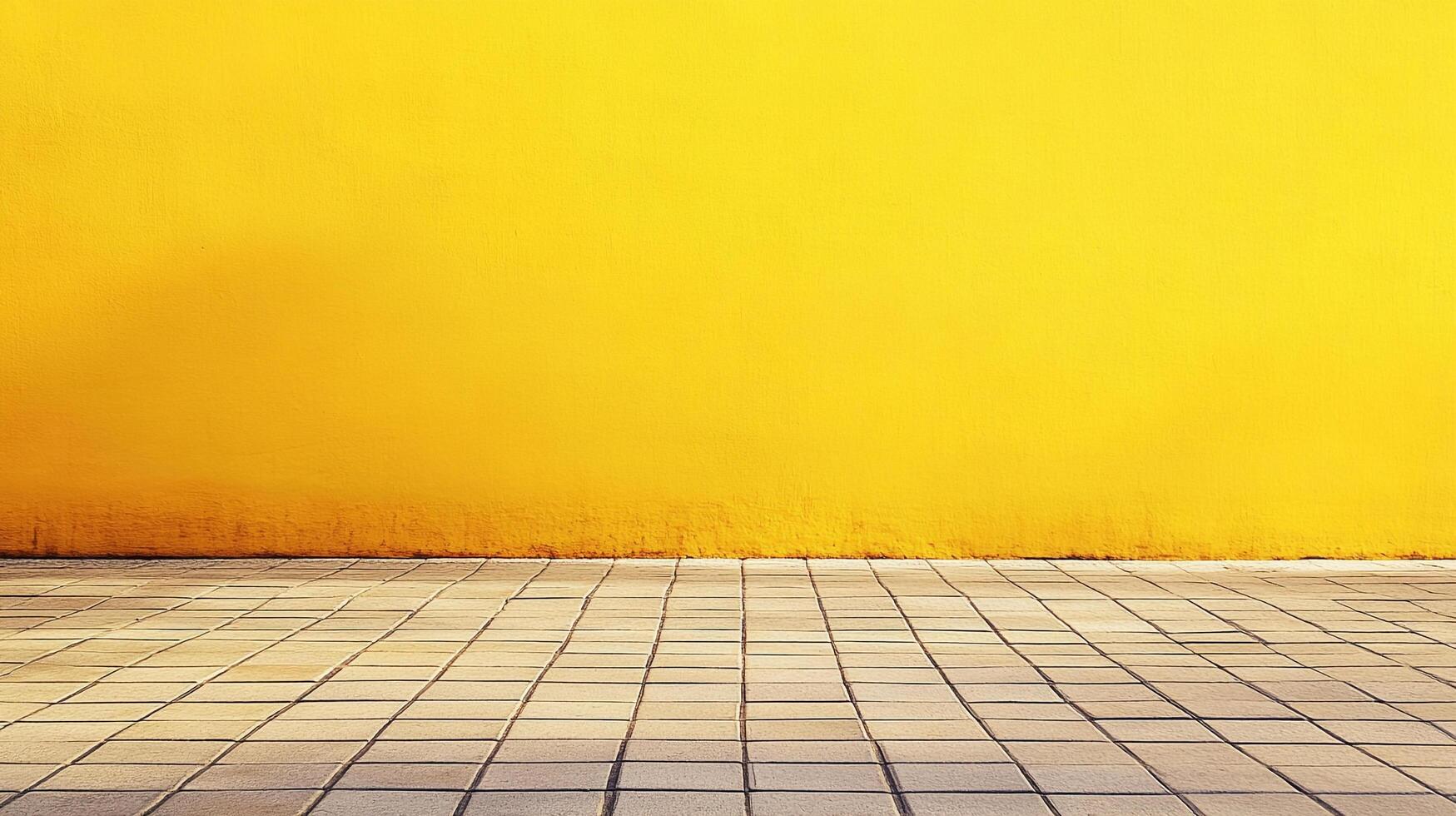 Bright yellow wall meets a tiled floor, creating a vibrant and simple architectural composition, perfect for minimalist backgrounds. photo