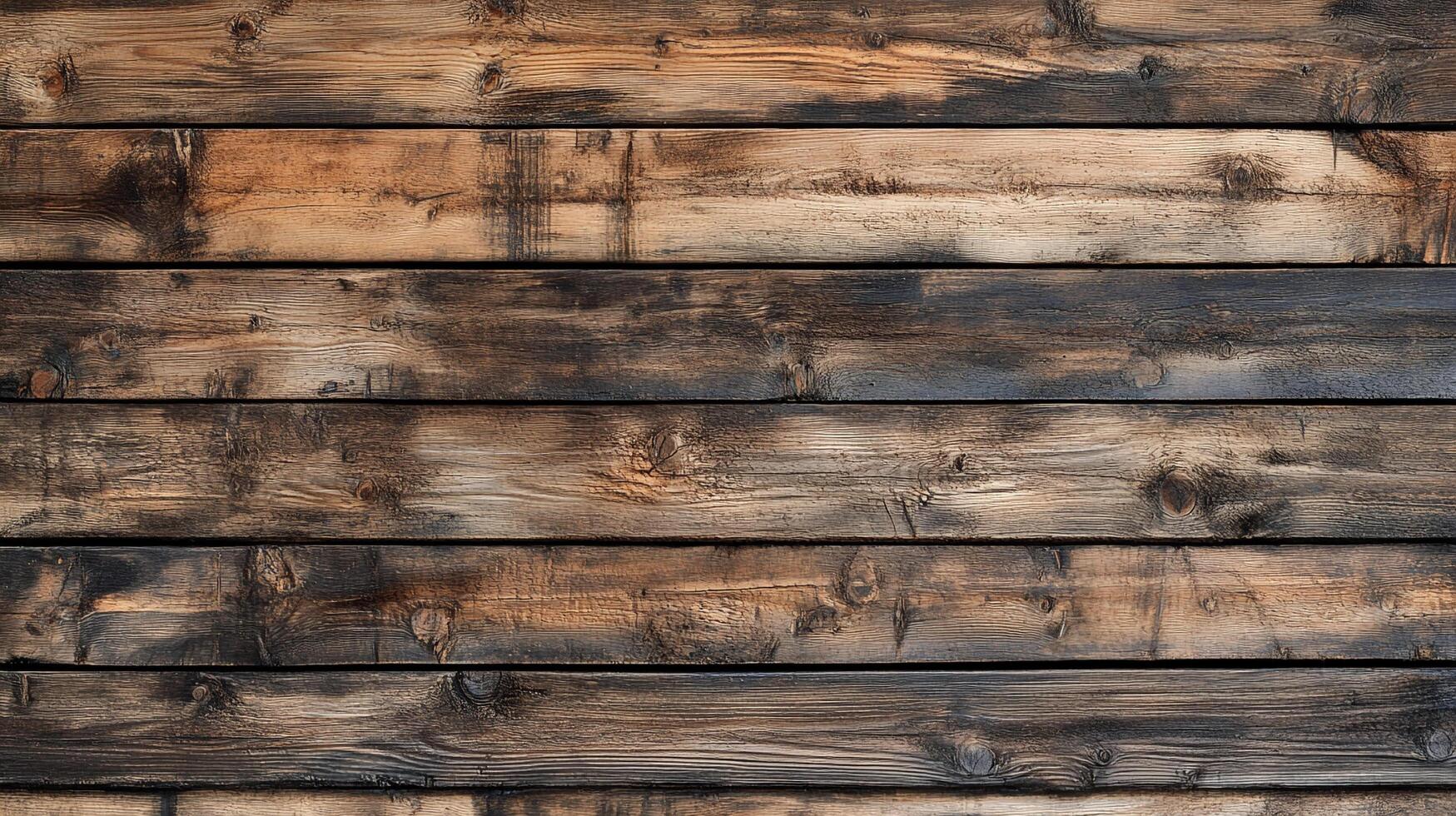 Rustic wooden planks with dark burn marks create a textured and warm background, perfect for designs needing natural elements. photo