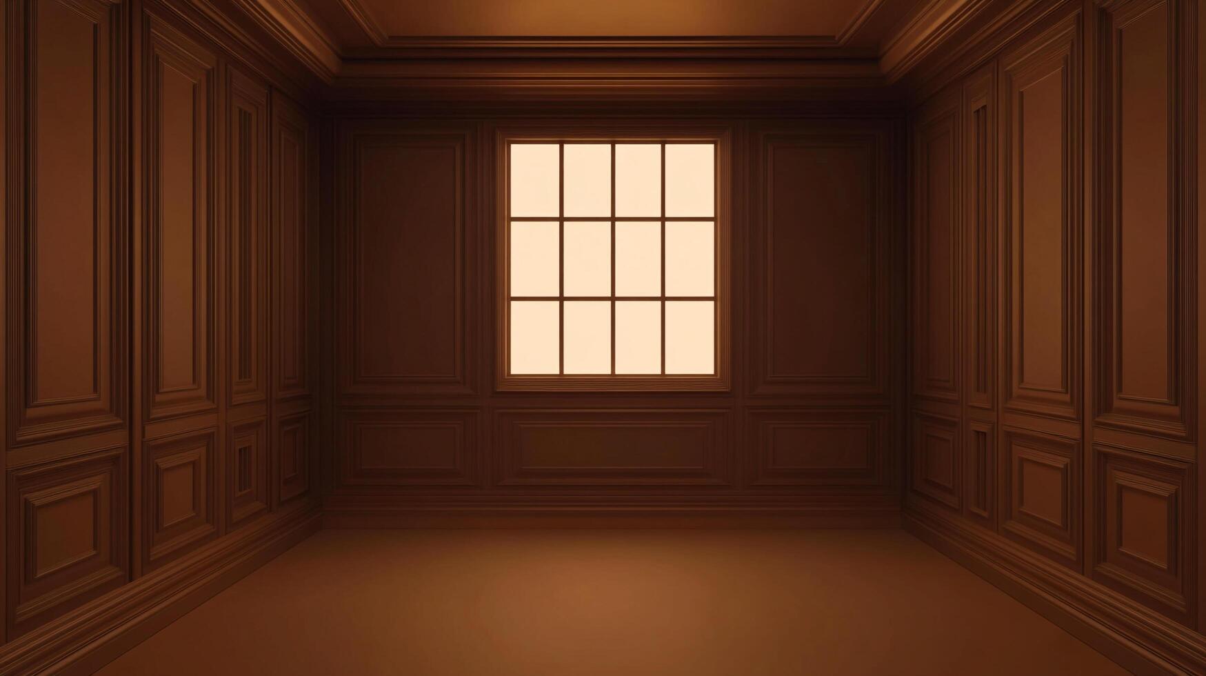 Empty room showcasing traditional wood paneling details and a central window for bright illumination. Great for design ideas. photo