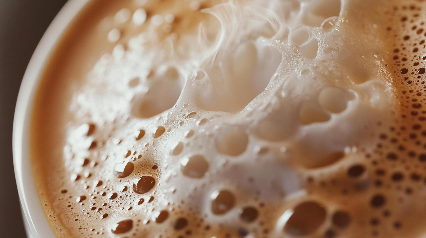 Close-up of a creamy beverage with many bubbles, foam swirls and textured surface, showcasing the intricate details of the drink's composition. photo