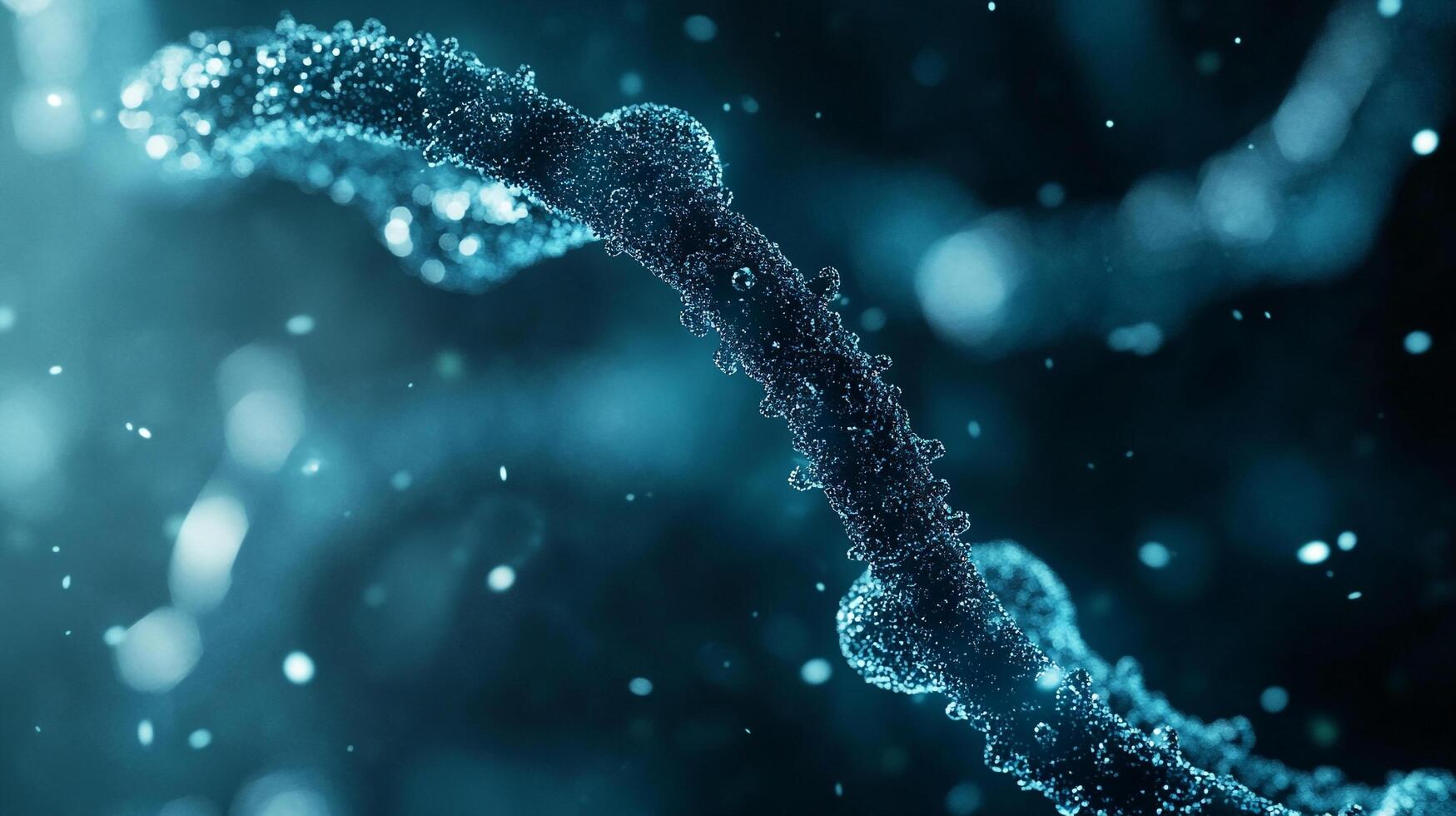 Close-up of a biological structure with luminous particles against a teal background, evoking a sense of scientific discovery. photo