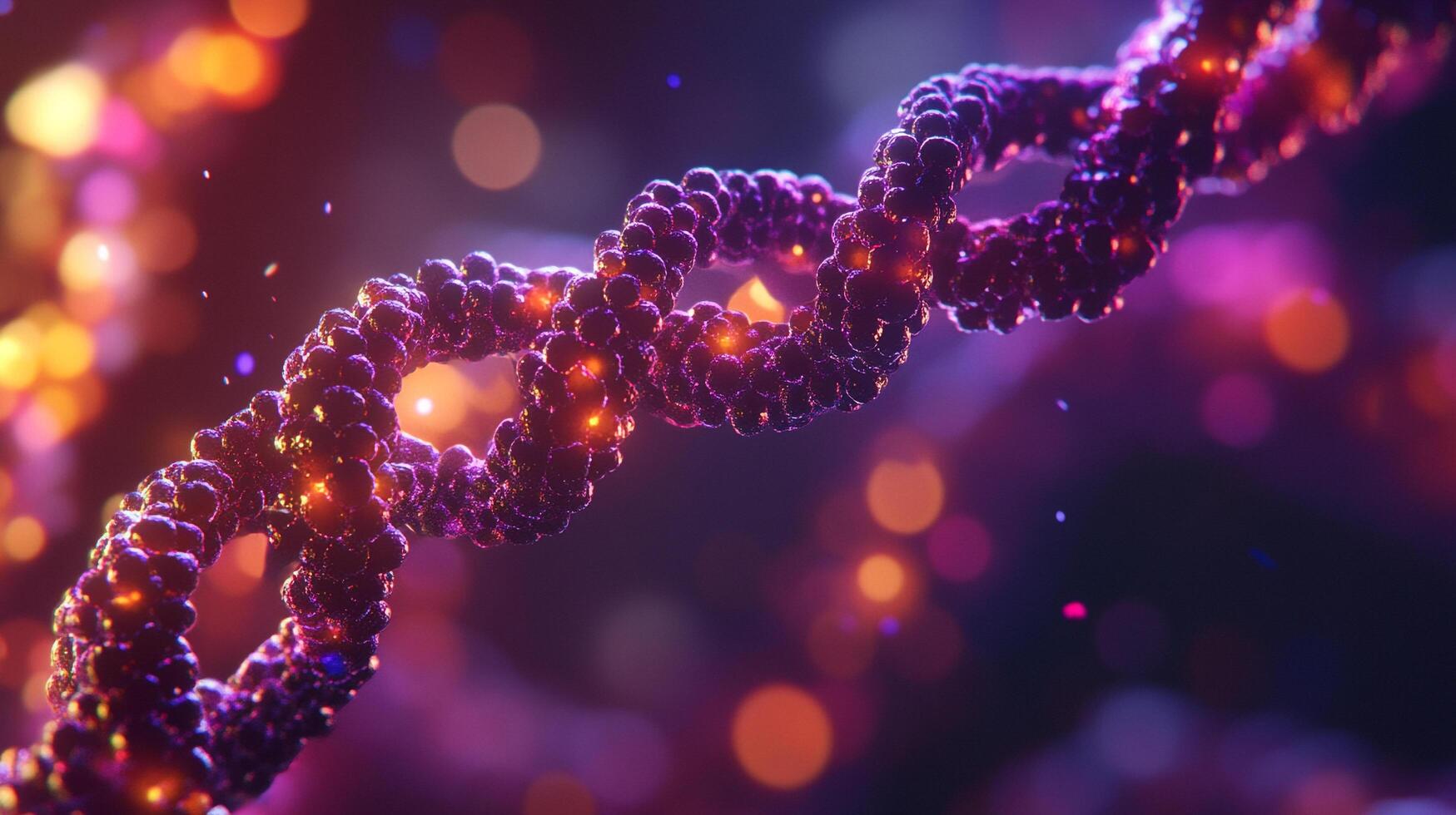 Close-up shot showcases the structure of a DNA double helix, representing genetics and cellular biology against a dreamy bokeh background. photo
