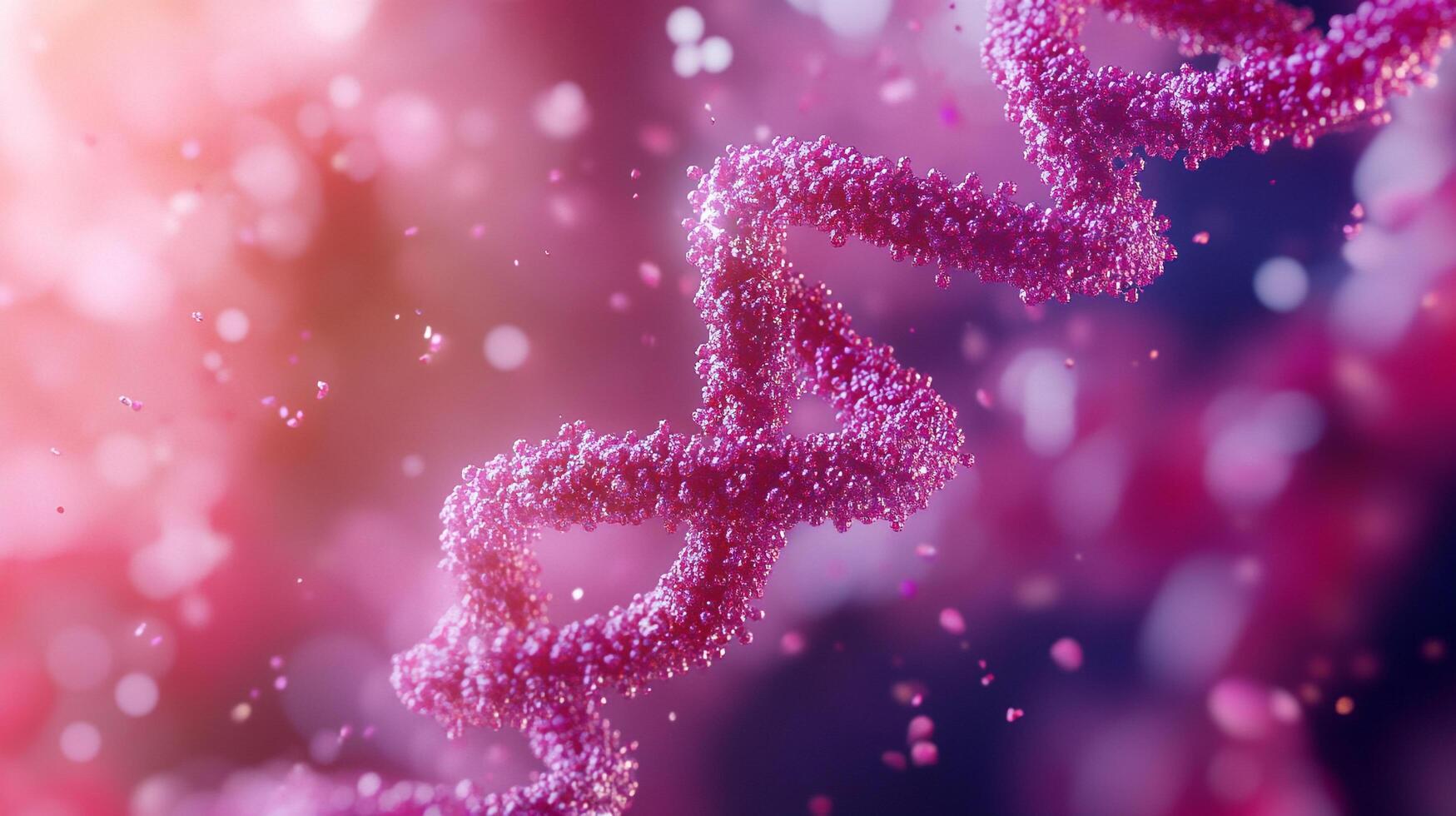 Detailed pink and purple molecular structure, double helix. Abstract, scientific and artistic depiction of life's building blocks. photo