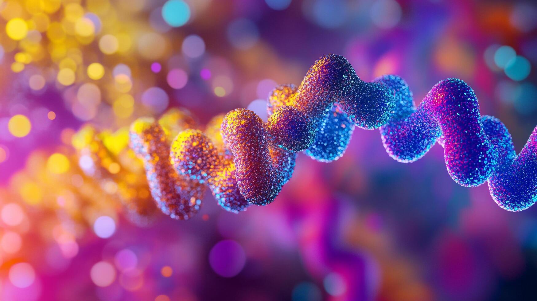 Abstract rendering of a double helix structure with vibrant colors and bokeh effects. Captivating science visualization. photo