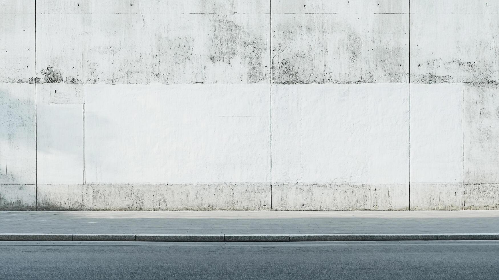 Concrete wall with sidewalk and road creating an urban setting with a minimalist aesthetic, inviting contemplation and artistic expression. photo