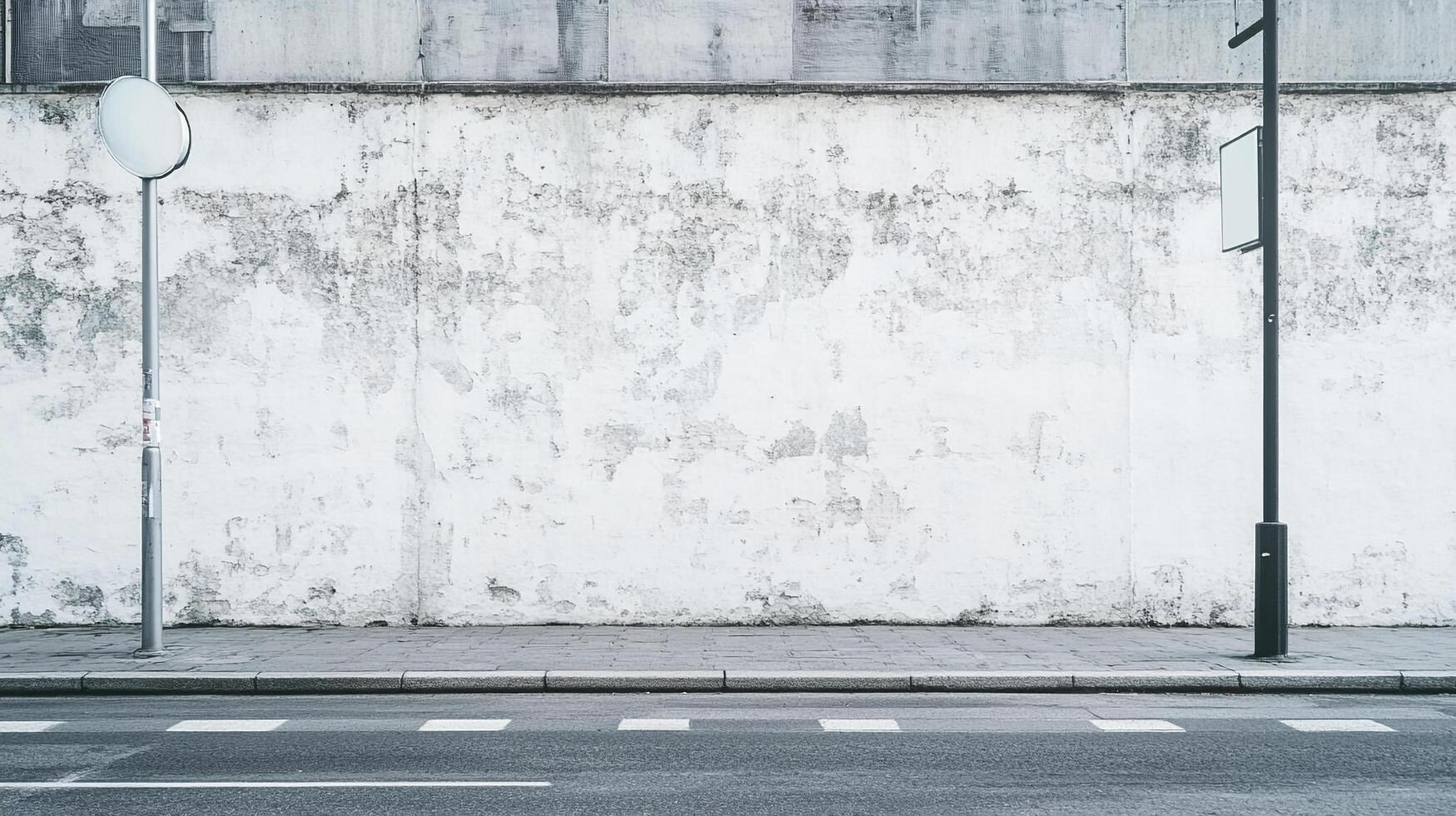 Urban wall background with road. Perfect for adding your own design elements, textures, and graphics. Neutral, textured wall. photo