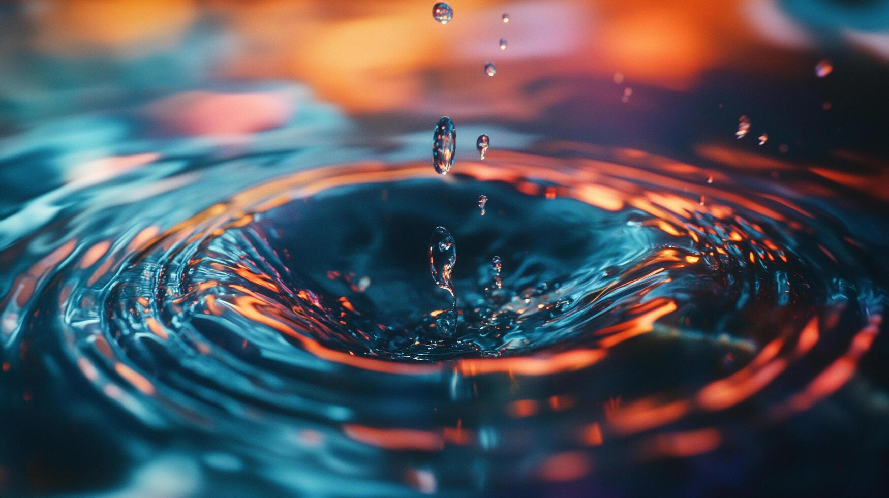 Mesmerizing water droplets create ripples, capturing the beauty of fluid dynamics in this vibrant and detailed image. Water art at its finest. photo