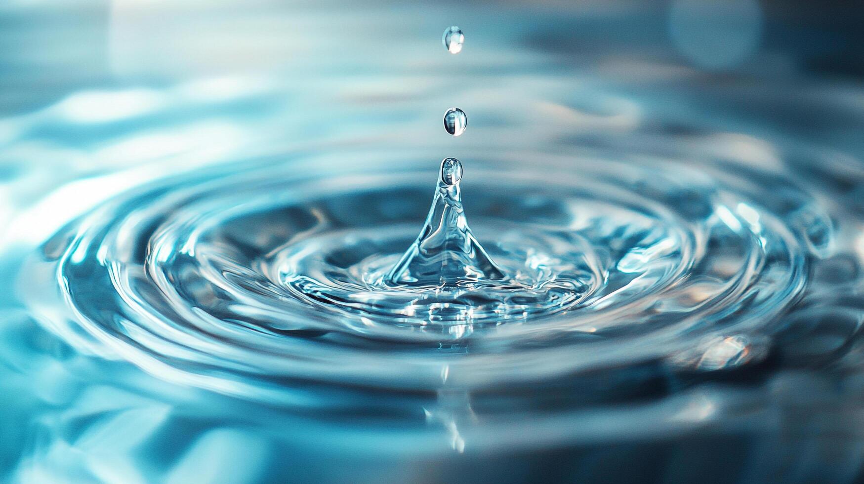 Water droplet impact creating mesmerizing ripple patterns. Clean and refreshing, showcasing the beauty of nature's simple elements. photo