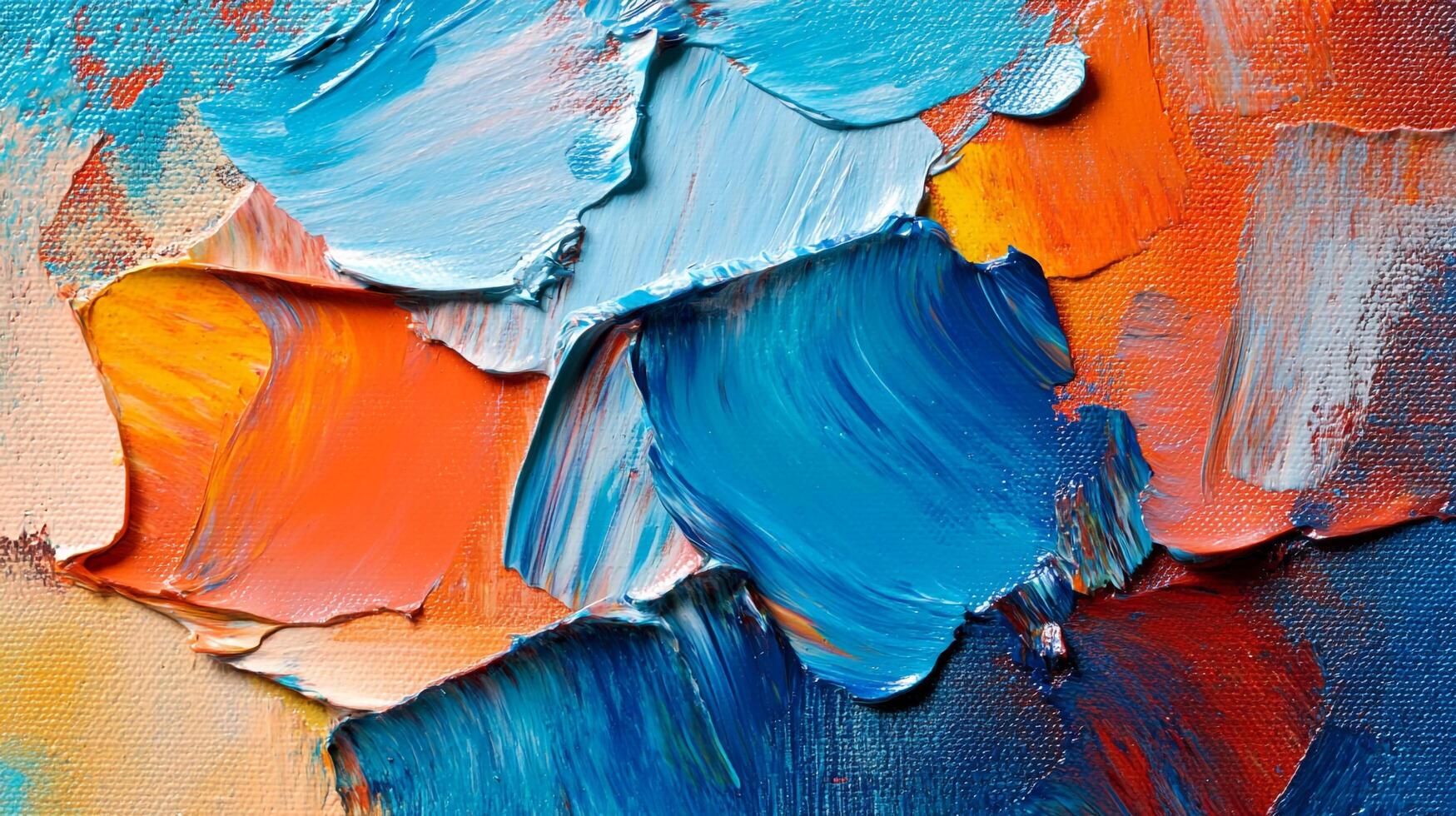 Abstract acrylic paint strokes in shades of blue, orange, and white create a vibrant and textured surface. Bold colors and thick brushstrokes. photo
