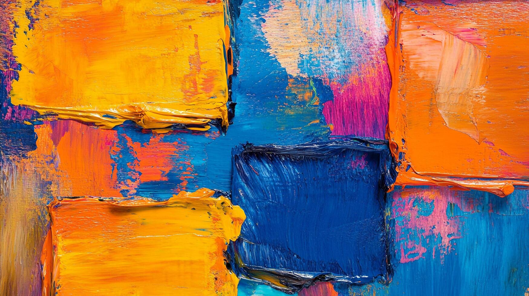 Colorful abstract painting featuring thick brushstrokes and vibrant hues in a bold, expressive composition. Artistic, textured, and dynamic. photo
