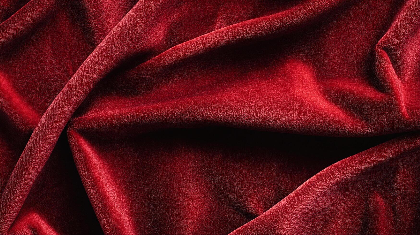 Deep crimson fabric with soft, velvety texture and dramatic folds creating shadows. Textile design with rich, intense color gradients. photo