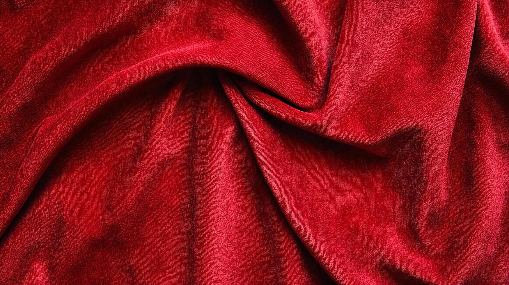 Deep red fabric, with a soft and luxurious texture, draped in elegant folds, creating depth and shadow. Rich hue adds warmth and visual appeal. photo