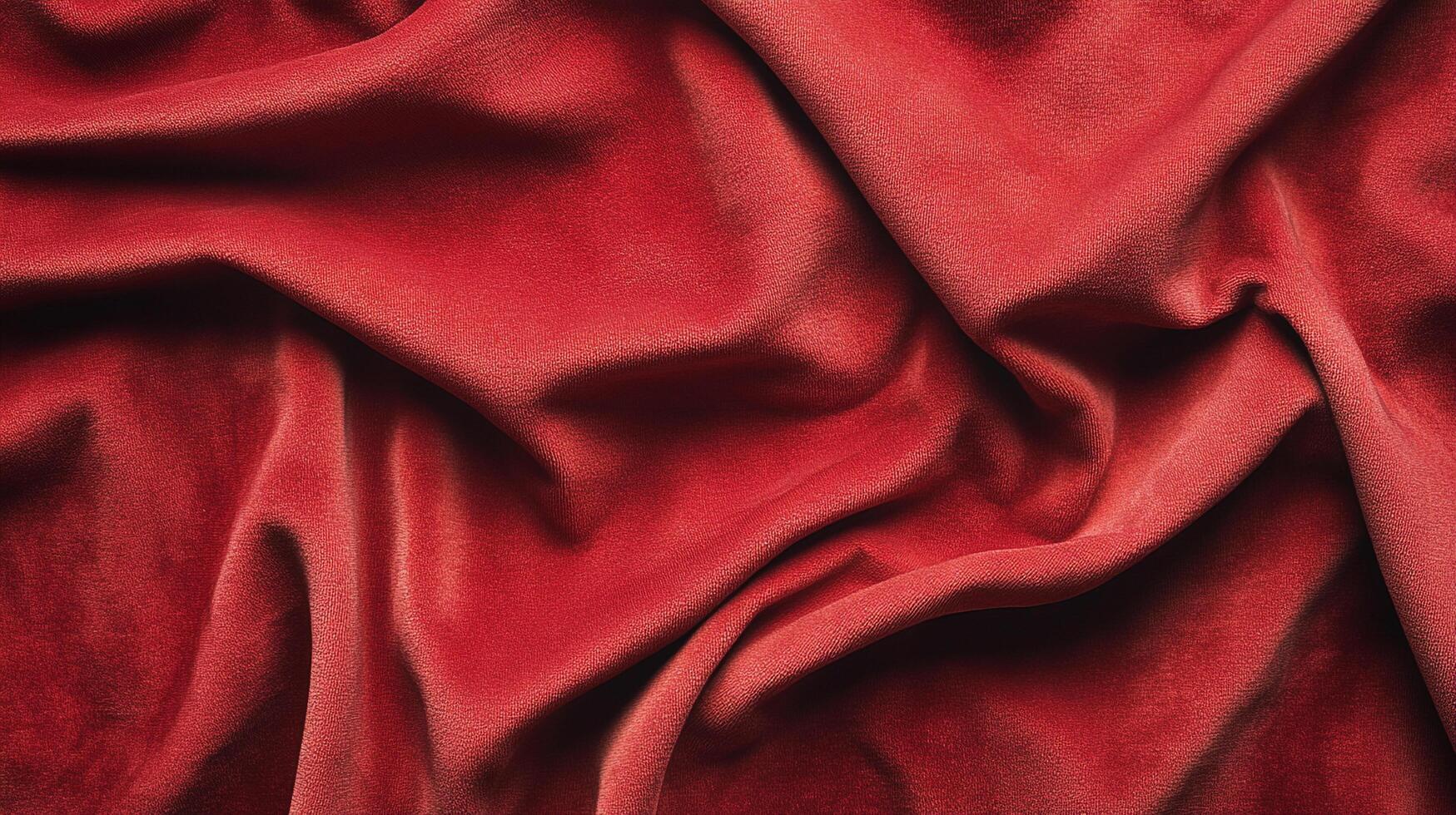 Luxurious red velvet fabric with soft, rippled texture, creating an opulent and inviting background for designs. photo