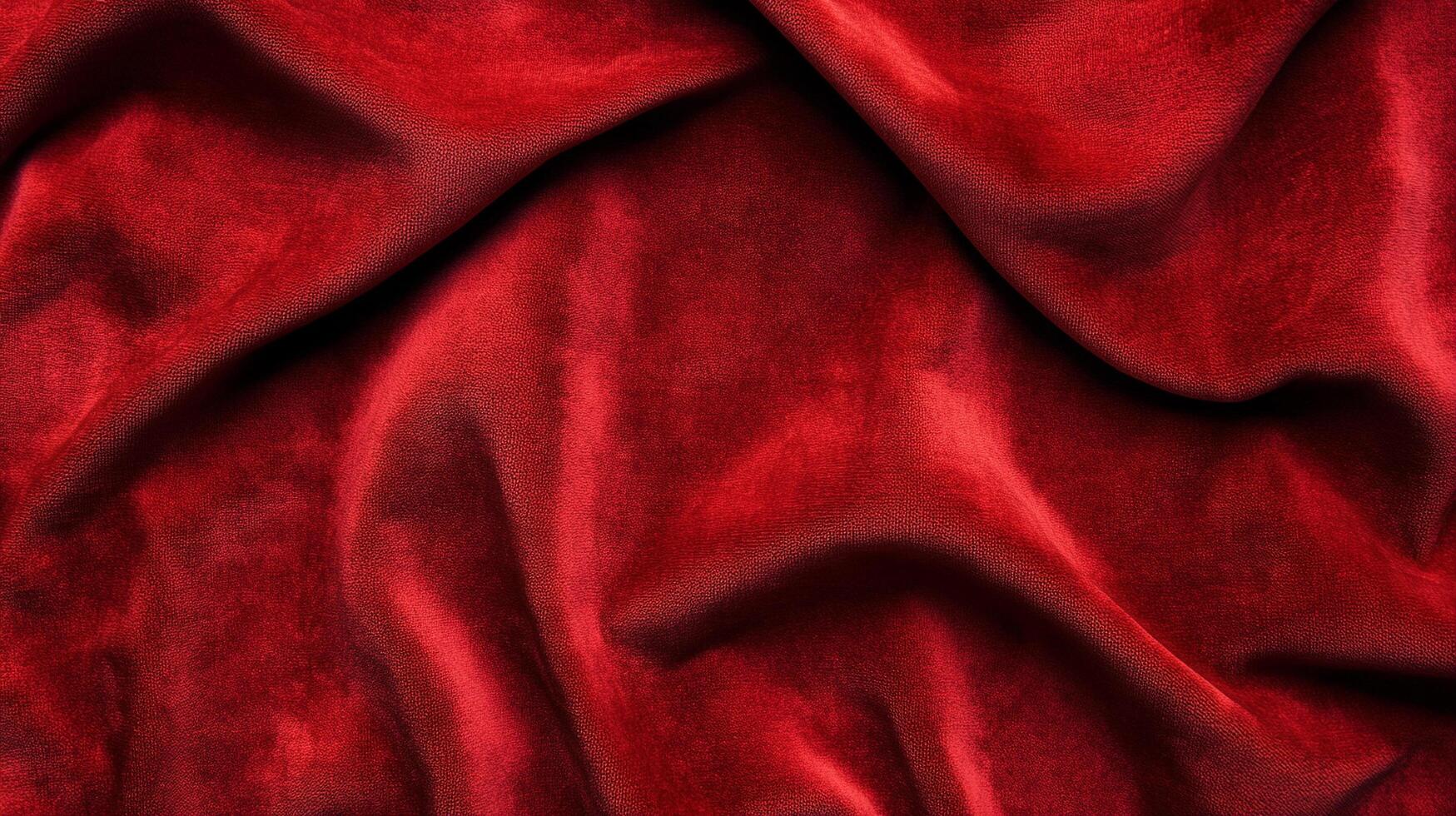 Deep red, luxurious fabric draped artistically. Smooth velvet texture adds depth and dimension, creating inviting texture. photo