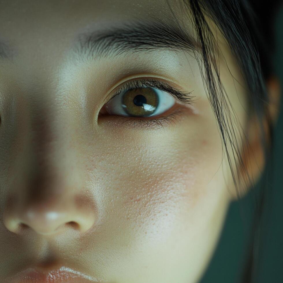 Close-up shot of a person's eye displaying striking detail and a captivating focal point. The image emphasizes the beauty of human features. photo