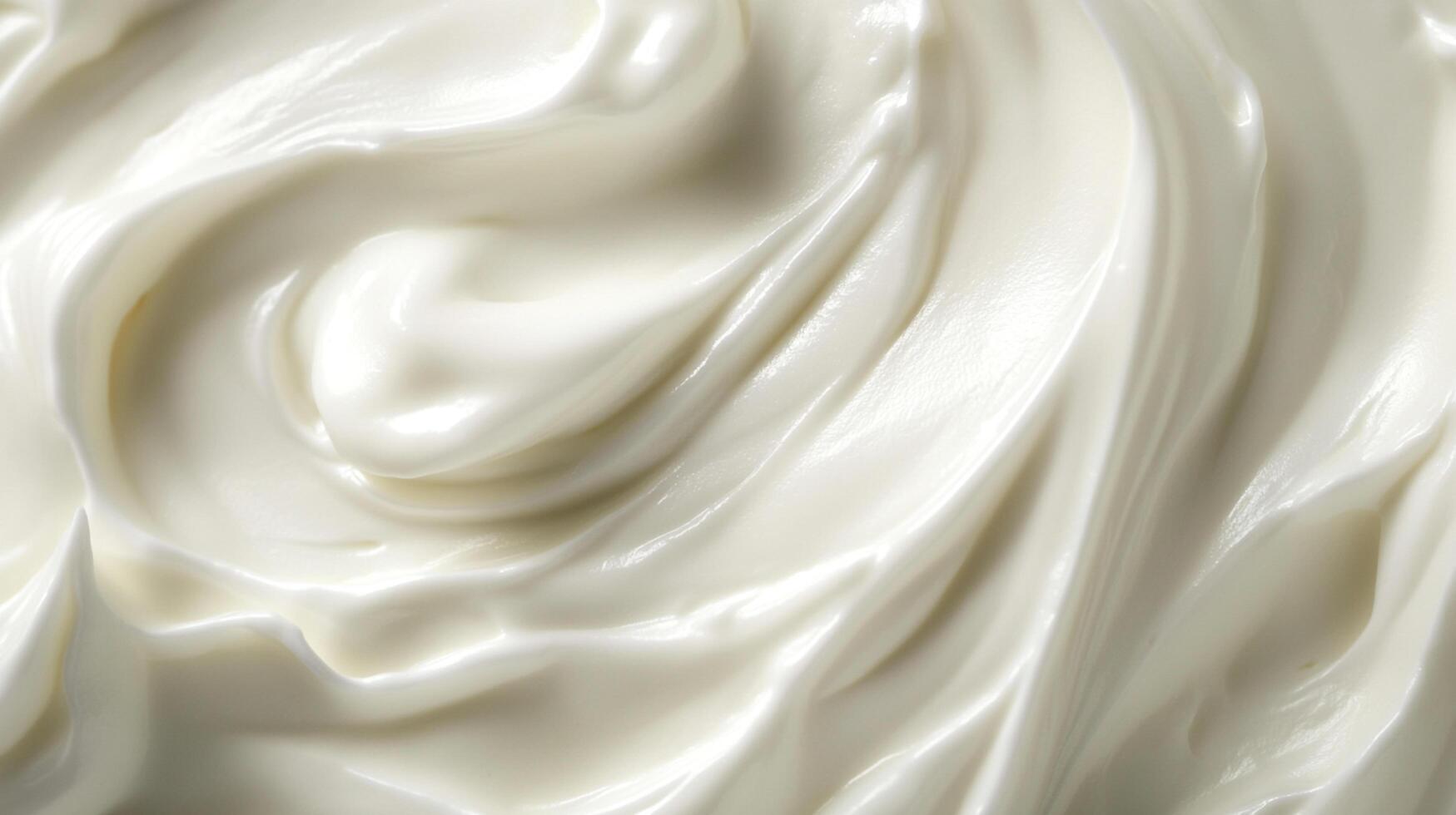 A close-up showcases the rich, creamy texture of a smooth, white substance, swirled and glossy, creating an inviting visual texture. photo