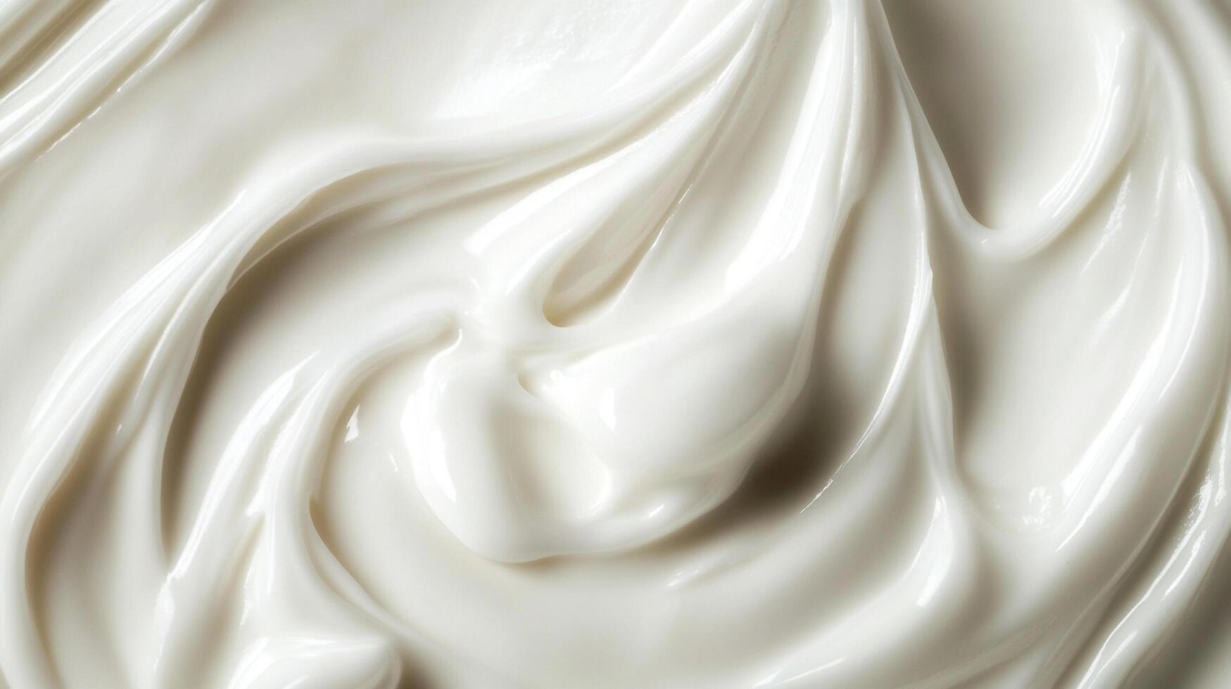 Close-up of swirls of smooth, white cream. The texture is rich and glossy, creating a sense of luxurious skincare and beauty products. photo