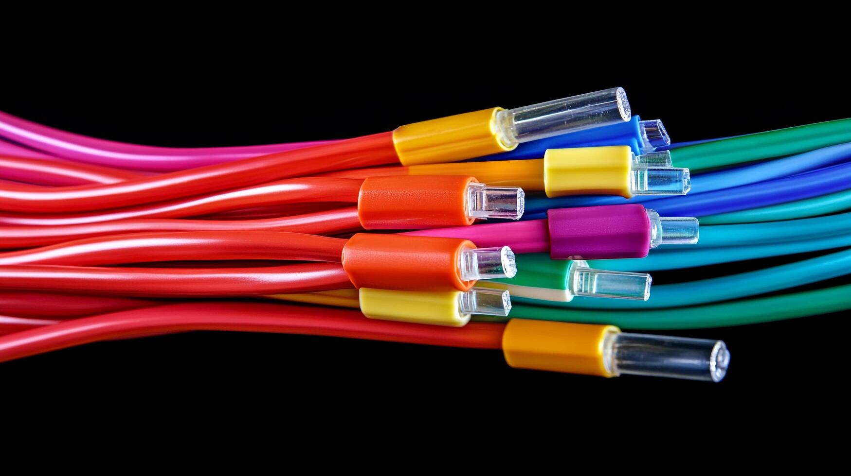 Colorful wires are neatly arranged against a black background, creating a vibrant display of connectivity and organization. photo
