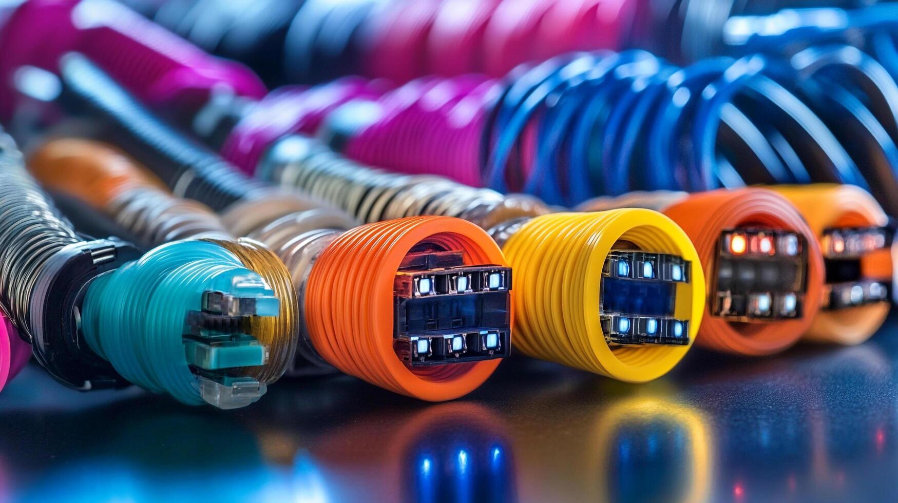 Colorful cables of various hues arranged together, highlighting the digital connectivity and the importance of network infrastructure. photo
