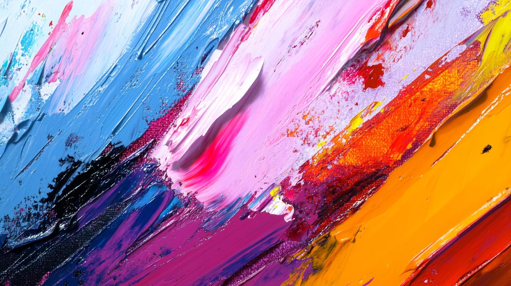 Bold brushstrokes of vibrant colors converge in a dynamic abstract painting, showcasing rich texture and depth on a canvas surface. photo