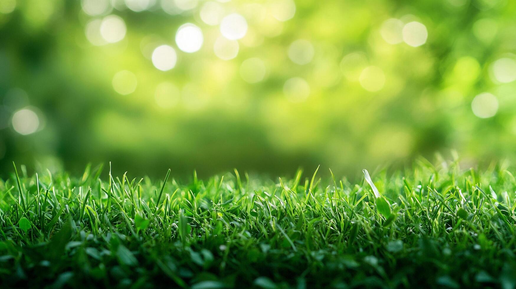 Lush green grass with bokeh background, perfect for nature themes, outdoor scenery, and serene landscapes in summertime, full of light. photo