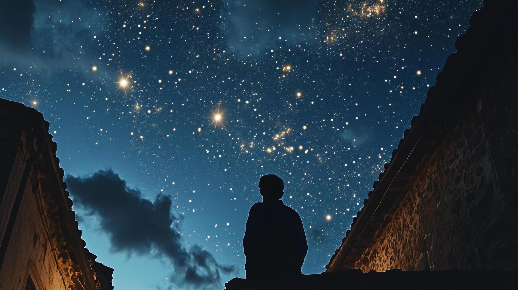 Silhouette gazes at a breathtaking night sky, filled with countless stars and celestial wonders, capturing a moment of awe and wonder. photo