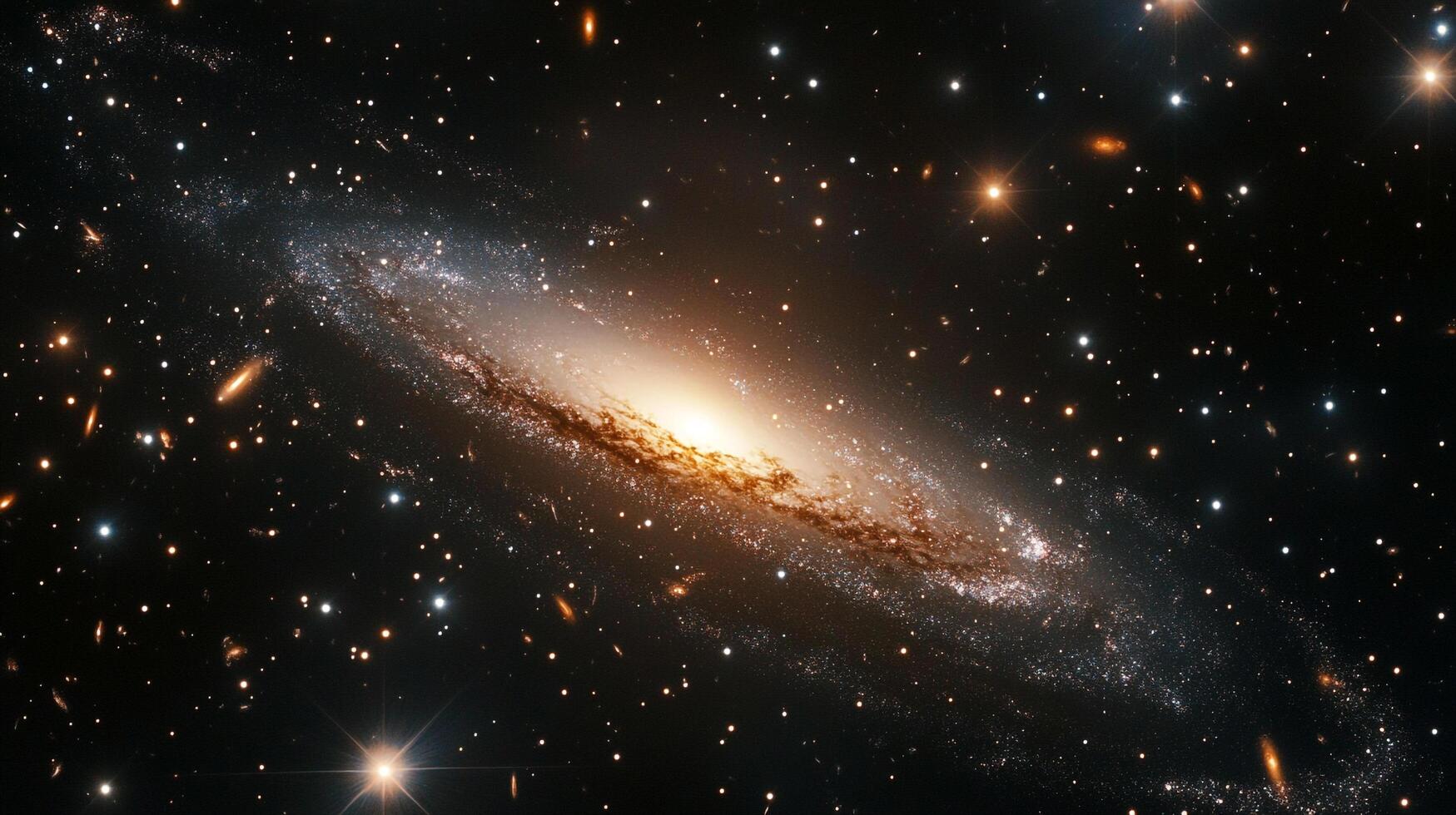 A stunning view of a spiral galaxy, glittering with stars and cosmic dust, against the vast backdrop of deep space, a mesmerizing cosmic dance. photo
