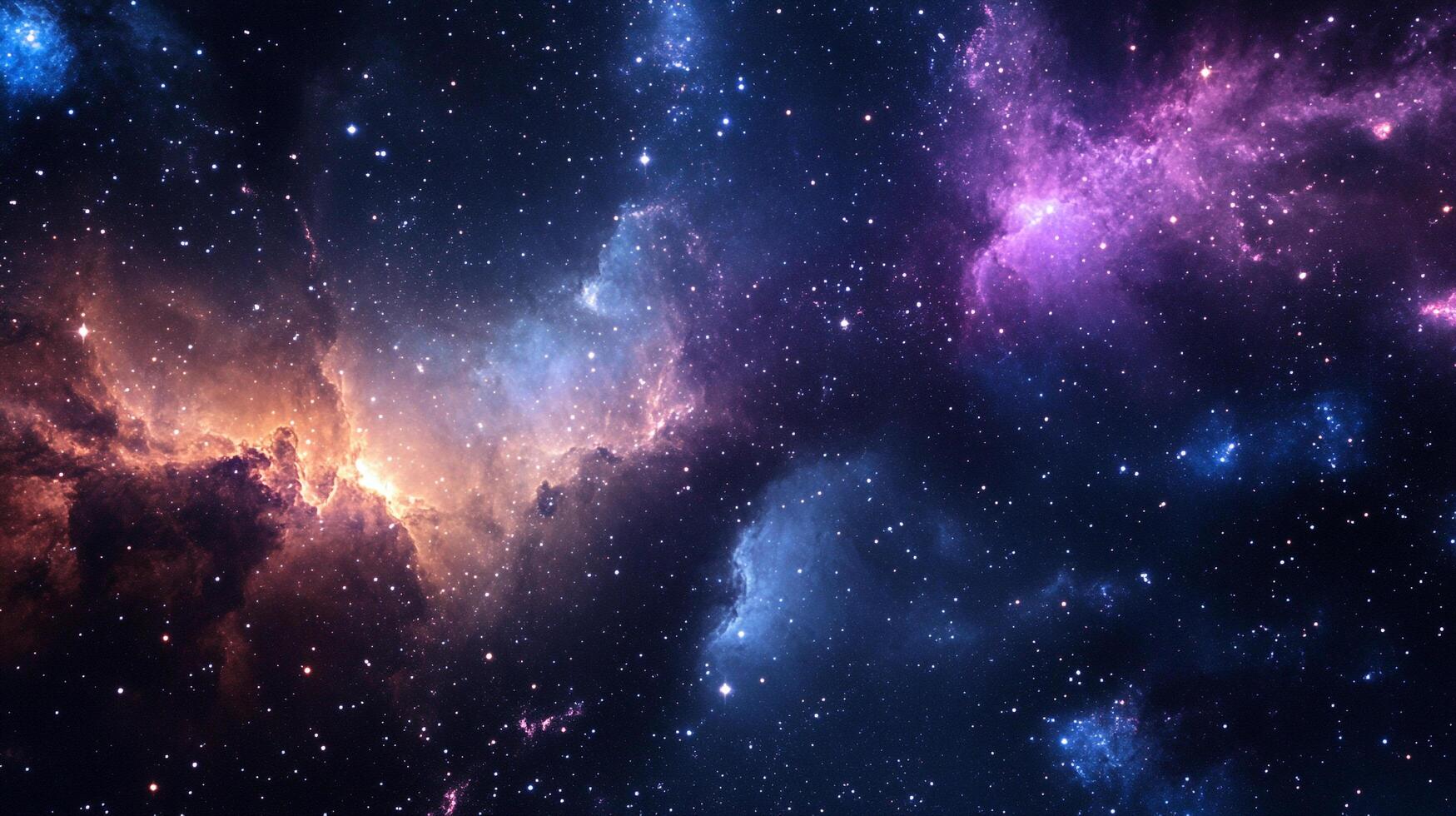 A vibrant canvas of the cosmos, showcasing nebulous clouds painted with stellar light and speckled with a myriad of distant stars. photo