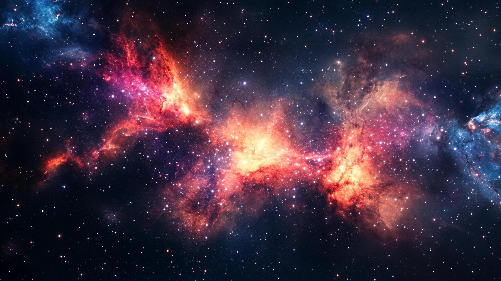 A vibrant nebula bursts with color against the dark canvas of space, stars twinkling like distant diamonds in the cosmos. photo