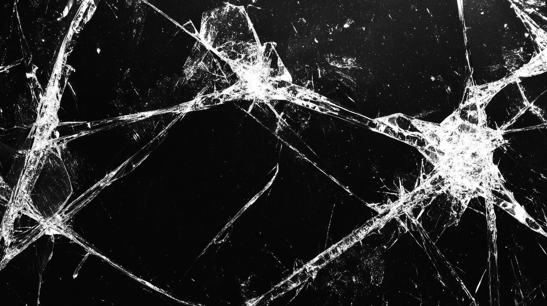 A stark black background is dramatically fractured with a network of sharp, white cracks, creating a compelling, abstract texture. photo