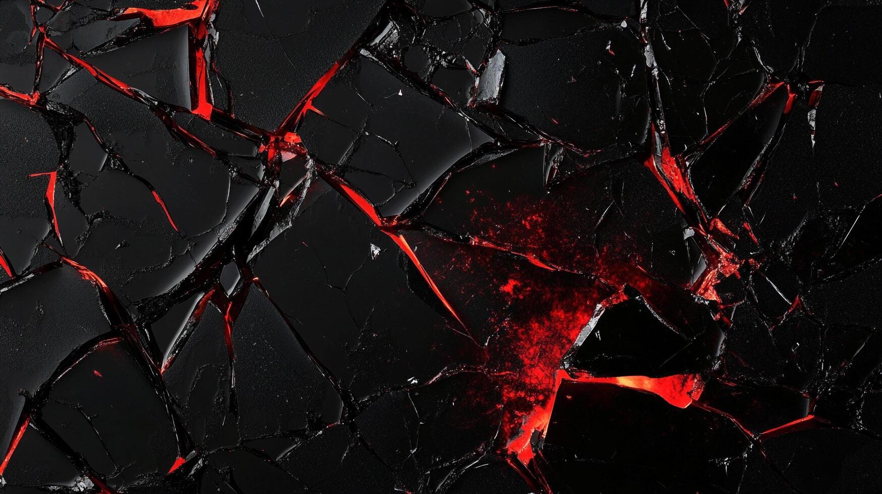 Fractured surface pattern with glowing crimson fissures, a striking contrast and dynamic visual texture. Molten glow effect abstract. photo