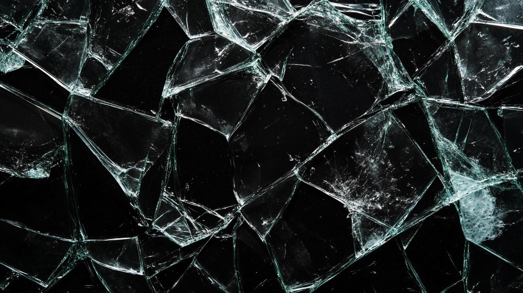 Fractured glass on a dark backdrop. The pattern of sharp edges and gleaming shards creates a compelling, shattered texture. photo