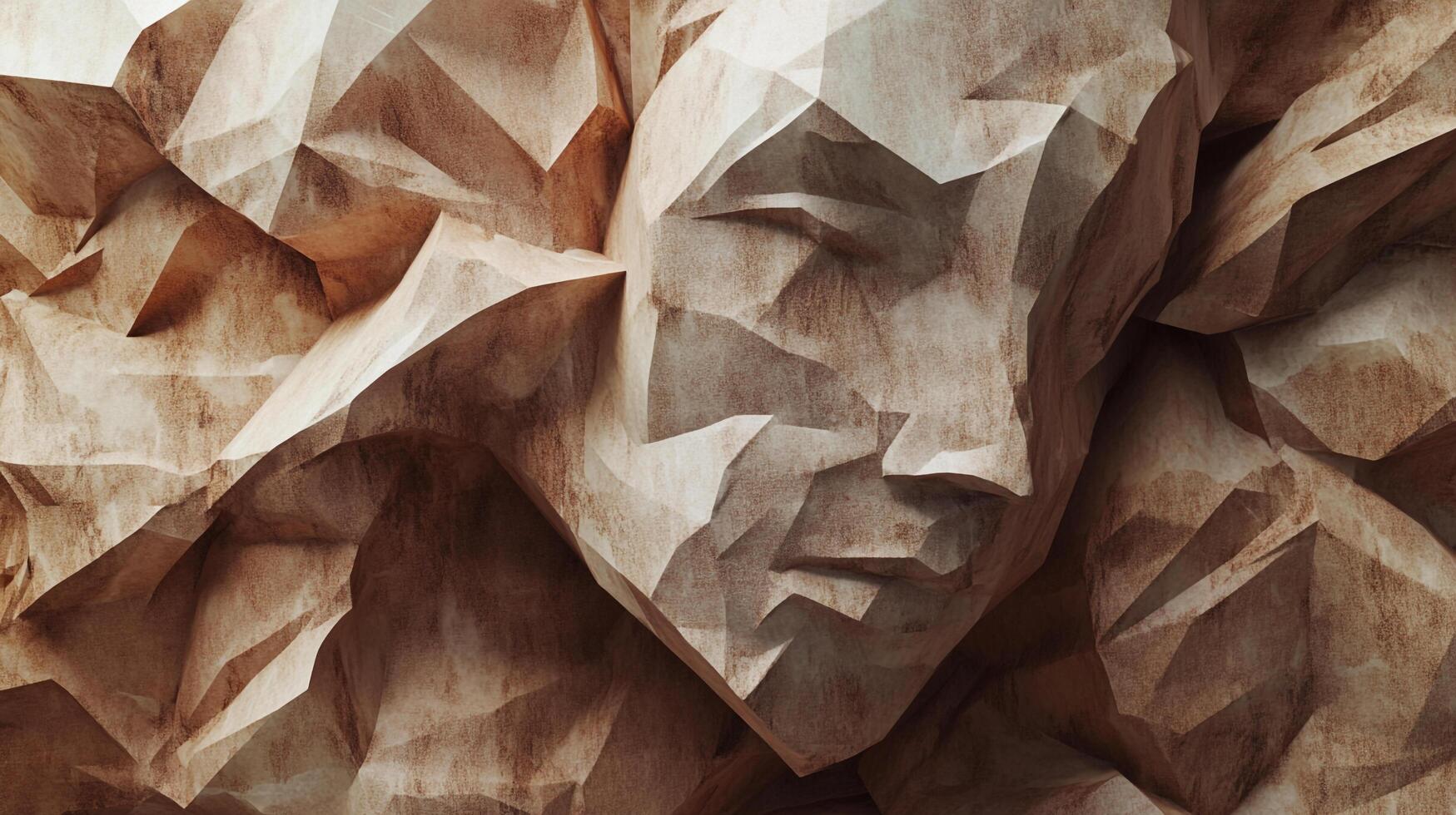 Abstract face sculpture made of paper. A conceptual representation of the human form and an exploration of texture and light. photo