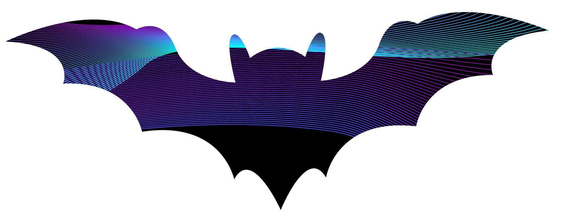 Bat silhouette illustration with flowing lines in purple on a black background showcasing a sleek design vector