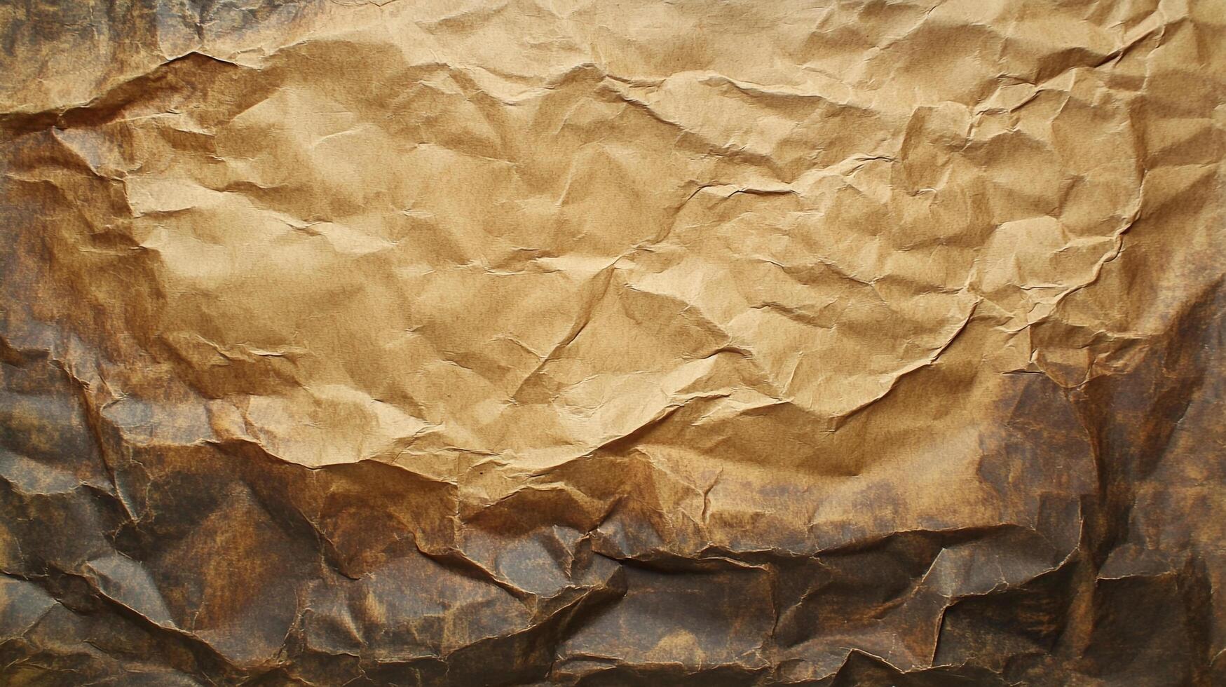 Rustic, aged brown paper with crumpled texture and dark edges creates a vintage and organic feel, reminiscent of parchment or old documents. photo