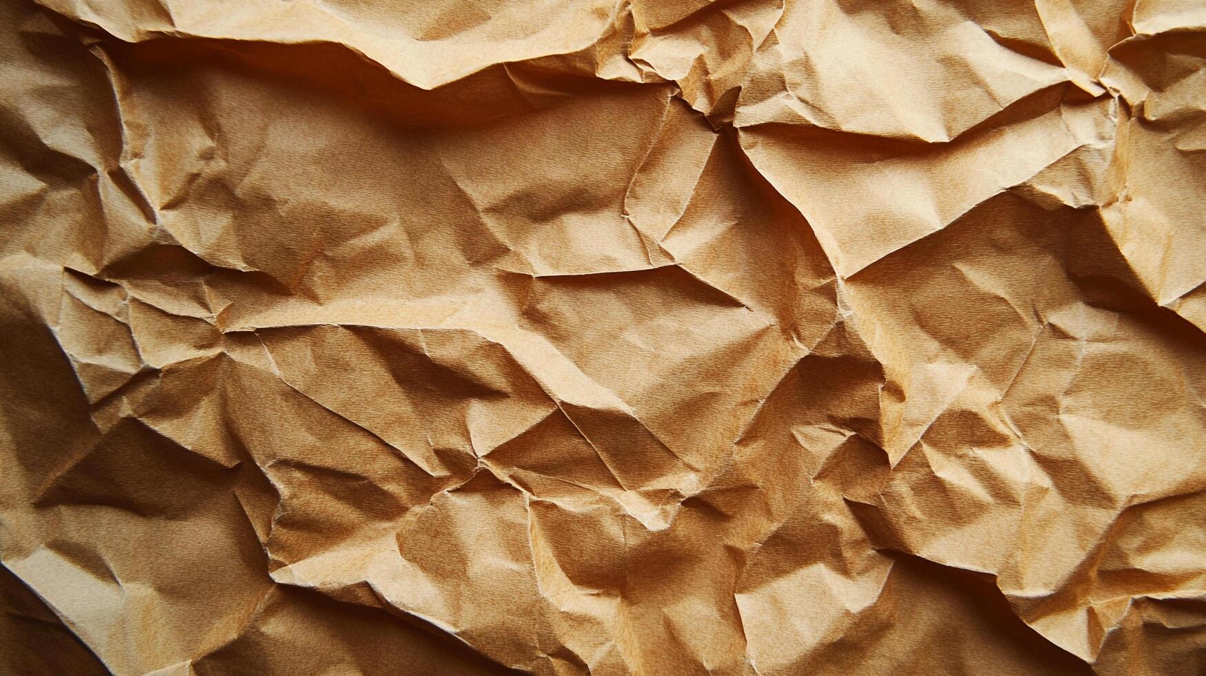 Close-up of crumpled brown paper. Intricate textures and shadows create depth and visual interest. Abstract and organic design element. photo