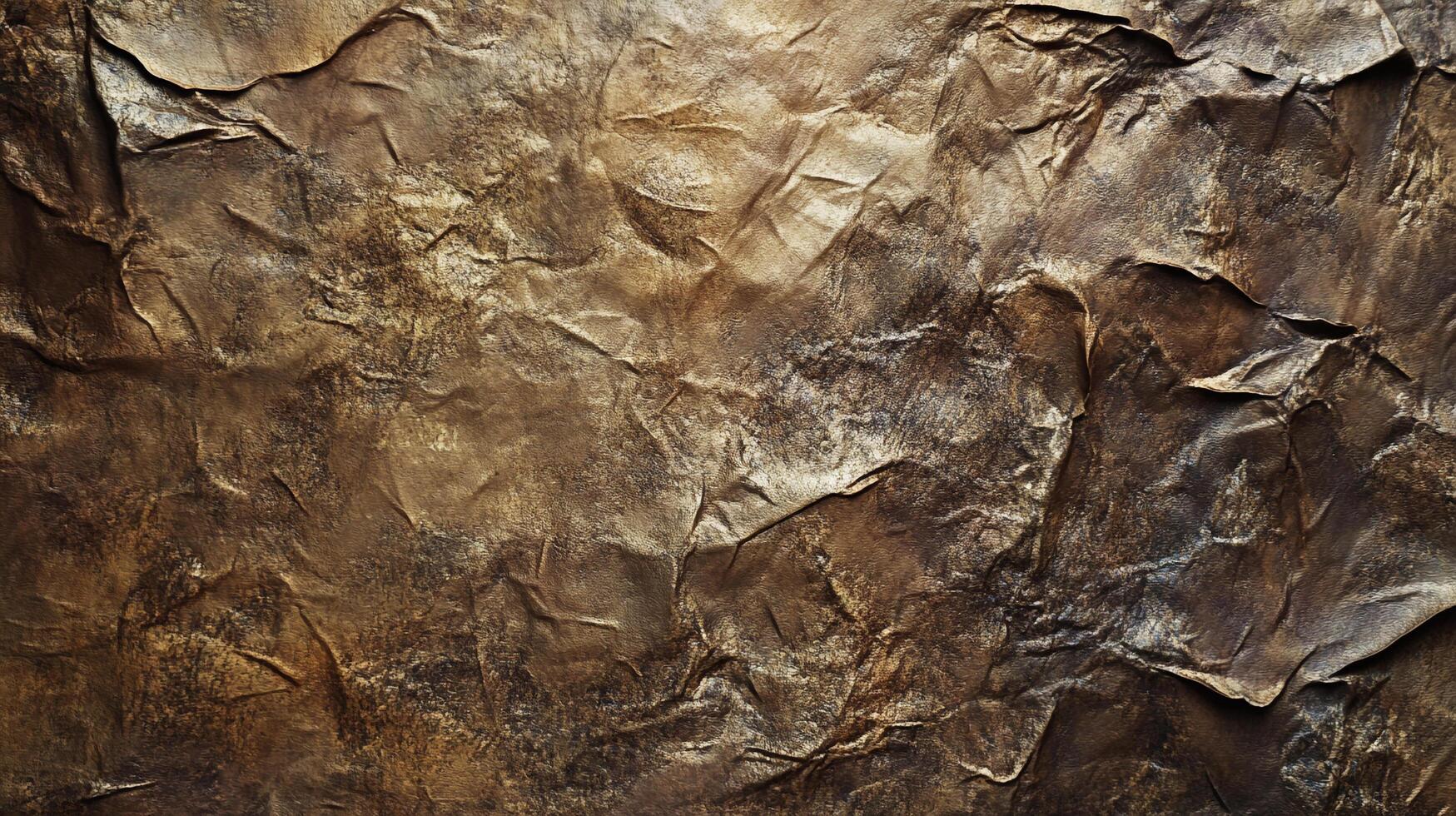 Close-up of heavily textured surface, showing dark and light brown colors, deep crevices and ridges, evoking rugged, old-world feel. photo